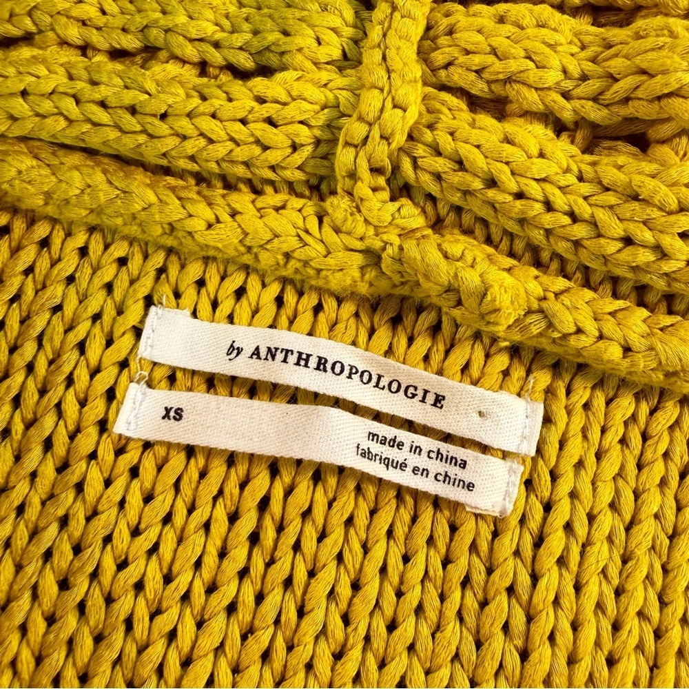 Anthropologie Mustard Yellow Ruffled Off-The-Shoulder Crocheted Sweater Size XS - Picture 4 of 16
